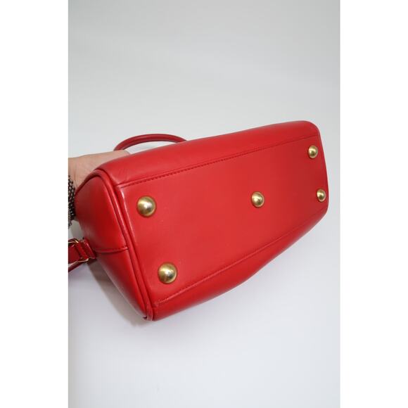 Saint Laurent Leather Logo Accent Classic Duffle Bag Red - Picture 7 of 13